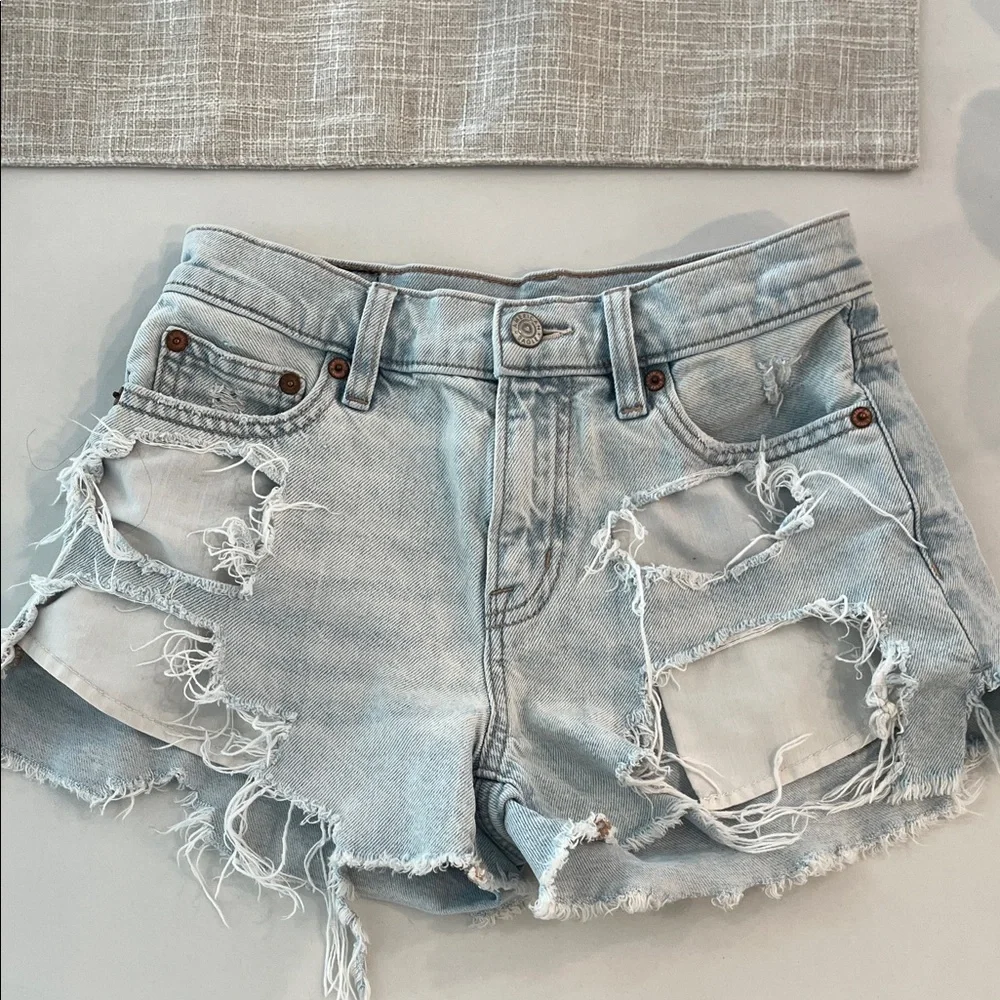 American Eagle Outfitters Ripped Light Blue Jean Shorts - Picture 2 of 7